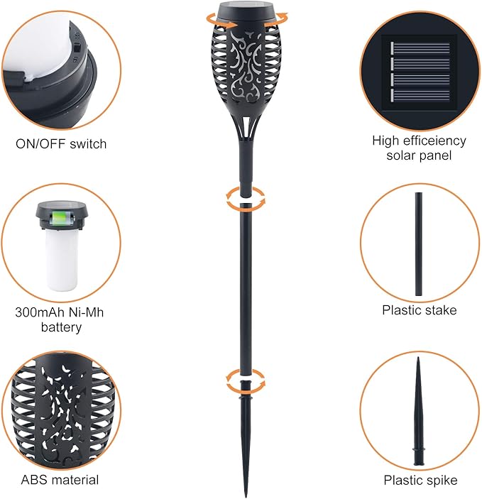 16 Pack Upgraded Solar Lights Outdoor, Mini Solar Torch Lights with Flickering Flames, Waterproof Landscape Decoration Dancing Flame Lights for Garden Pathway Yard, Auto On/Off Dusk to Dawn