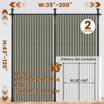 100% Blackout Room Divider Curtains Sets Grey W100 x L84 in 2 Panels No Drill - Image 2