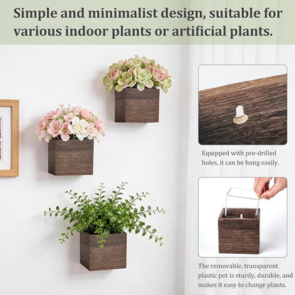 Dahey Small 4 Inch Wood Wall Hanging Planter Boxes - Image 4