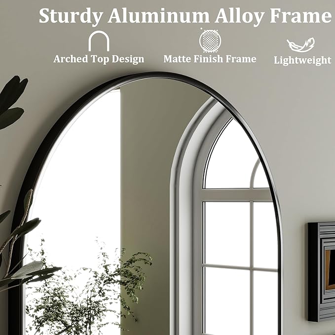 HARRITPURE Arched Wall Mirror 24"x36" – Black Metal Frame Vanity Mirrors - Image 4