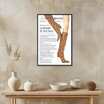Trendy Newspaper Posters Vintage Leopard Boots Poster Feminist Canvas Prints - Image 4