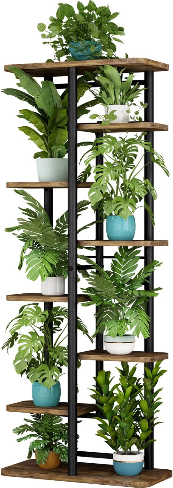 LINZINAR Plant Stand 8 Tier 9 Potted Multiple Flower Pot Holder Shelf Indoor Outdoor Planter Rack Storage Organizer for Patio Garden Corner Balcony Living Room (8 Tier-9 Potted, Black)
