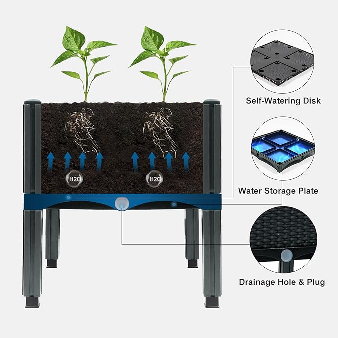 MAYOLIAH Garden Raised Bed Kit, 6 Elevated Planter Boxes with Drainage Holes, Taller Plastic Garden Bed for Vegetables Herbs Flowers Fruits Planting in Front Porch Yard Patio Balcony, Grey