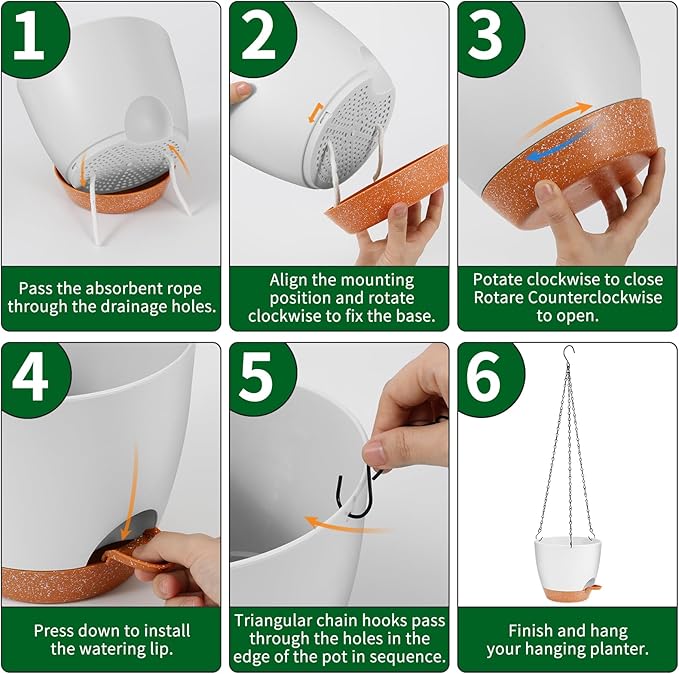 GARDIFE Hanging Planter, 8 inch Hanging planters for Indoor. Outdoor Plants, Self Watering Plant Pot, 2 Pack Large self Watering Hanging Planter (8-White, 8 inch)