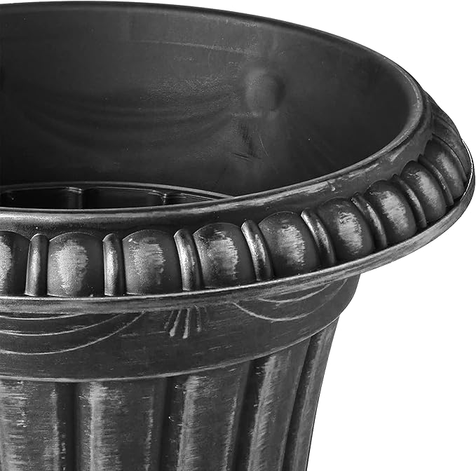PL10SL Classic Traditional Plastic Urn Planter Indoor/Outdoor, 15" x 13", Brushed Silver