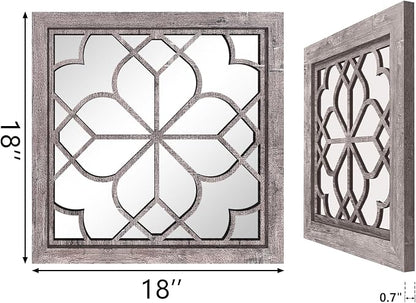 Set of 2 18 Inch Large Square Brown Window Pane Wall Mirrors, Shatterproof - Image 2