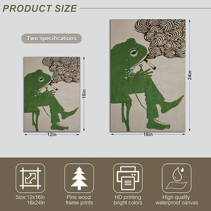 ALMLZL Funny Smoking Frog Wall Art Humorous Animal Whimsical Green Frog Canvas - Image 2