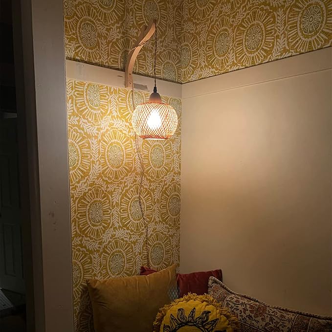 Frideko Bamboo Wall Sconces Set of Two Plug in, Boho Wall Lamp - Image 7