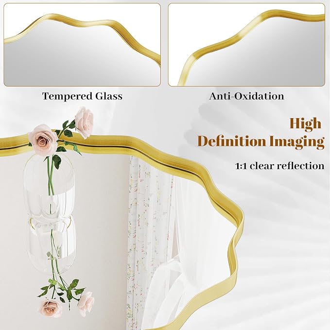 Round Wavy Mirror, 24 Inch Metal Frame Circle Mirror, Round Wall Mounted - Image 3