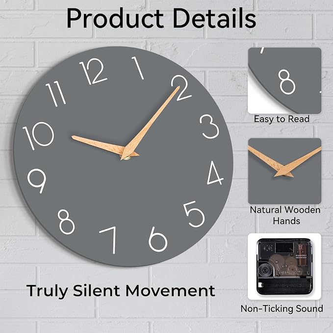 cicininc Wall Clock, 10 Inch Wooden Silent Non-Ticking, Decorative Battery - Image 6