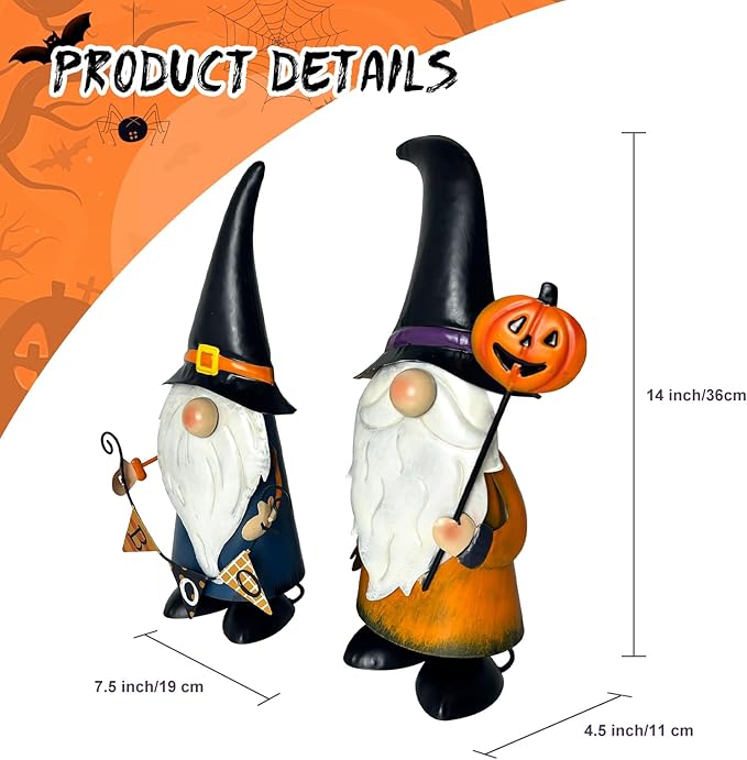 HONGLAND Cute Gnomes Decorations -14 Inch Fall Metal Gnomes Thanksgiving Day Decor - Elf Dwarf Gnomes Figurines - Gnome Decorations for Indoor Outdoor Home Decor