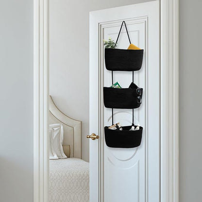 TeoKJ Over the Door Hanging Basket, 3-Tier Woven Cotton Wall-Mounted Storage - Image 6