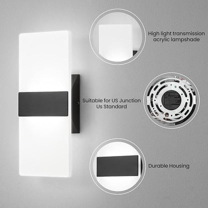 Modern LED Wall Sconces Set of Two, 12 Inch Indoor Dimmable Black Wall Lights - Image 5