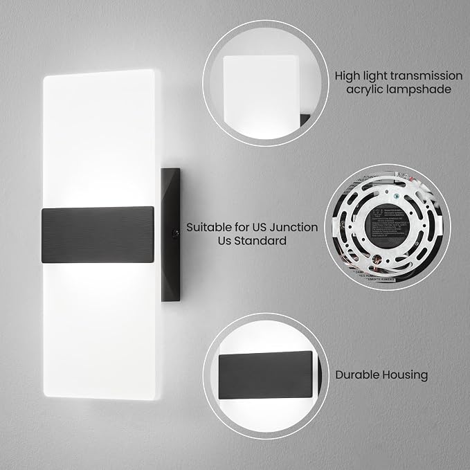 Modern LED Wall Sconces, 12 Inch Indoor Black Wall Lights, 12W 2700K-5000K - Image 5