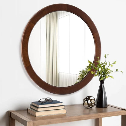 CULER Round Mirrors 30 Inch, Wood Vanity Wall Rustic Mirror - Image 4