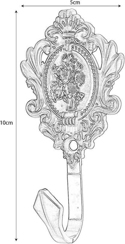 2Pcs Wall Hooks Black Pattern Carved Vintage Drapery Clothes Key Hook Bathroom - Image 3
