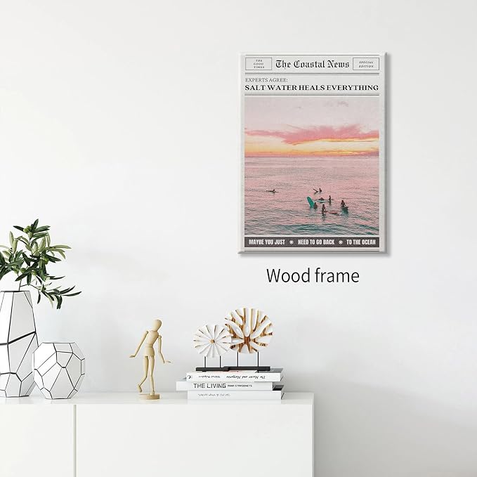 Pink Beach Newspaper Posters Vintage Fashion Coastal Girl Surf Wall Art 12X16 - Image 3