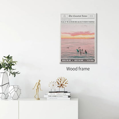 Pink Beach Newspaper Posters Vintage Fashion Coastal Girl Surf Wall Art 12X16 - Image 3