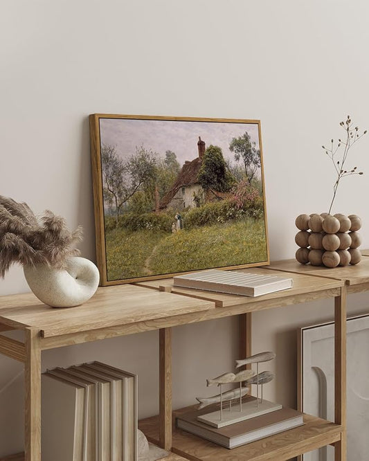 InSimSea Framed Canvas Wall Art Vintage Decor, Old Cottages Countryside - Image 2