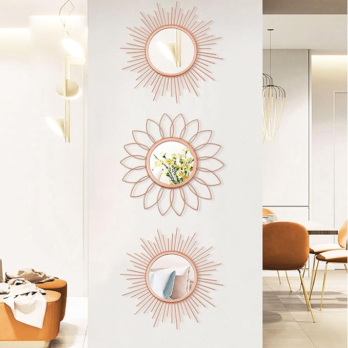 3 Pack Metal Mirrors for Wall Sunburst Wall Mirrors Home Décor Decorative - Image 5