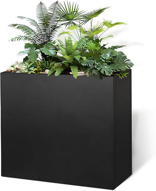 Black Steel Metallic Heavy Planter for Outdoor Plants 24"x10"x24" Metal Garden Planter Spliced Flower Pot with Partitions for Outside,Indoor,Garden (Black, 24 * 10 * 24)
