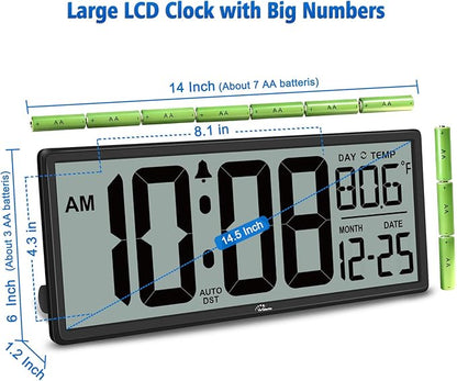 WallarGe 14.5'' Large Digital Wall Clock Battery Operated - Image 5