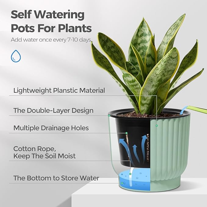 T4U African Violet Pots, 4 Inch Self Watering Pots for Indoor Plants, 6 Pack Small Planters, Durable Mint Green Plastic Small Pots for Indoor Plants, Flower