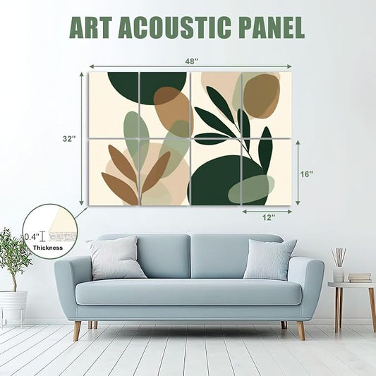 8 Pack Art Acoustic Panels Sound Absorbing Boho Botanical Leaf Orange Green - Image 2