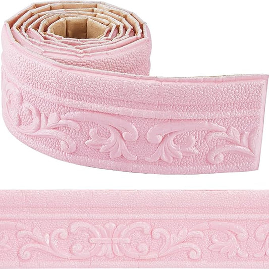 CRASPIRE 88 x 3in Crown Molding Peel and Stick 3D Flexible Foam Wall Trim Pink by CRASPIRE