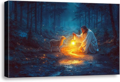 Christian wall art decor for prayer room, Jesus and Lamb canvas Wall decor by Ploceinywallart