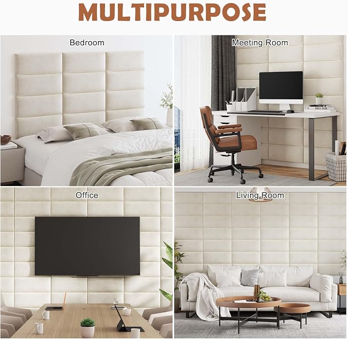 IFNOW Wall Mounted Upholstered Headboard, 3D Peel and Stick Soundproof Wall - Image 7