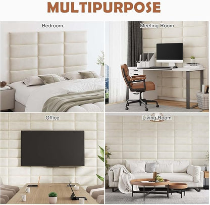IFNOW Wall Mounted Upholstered Headboard, 3D Peel and Stick Soundproof Wall - Image 7