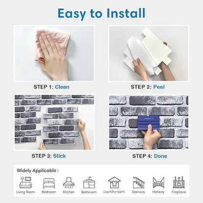 COMSTICKC 3D Gray Brick Wall Panels, Peel and Stick Brick Tiles, Small Size - Image 8