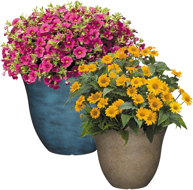 Classic Home and Garden Honeysuckle Planter, Patio Pot, 13" Fossil Stone (One Pack) (Pack of 4)