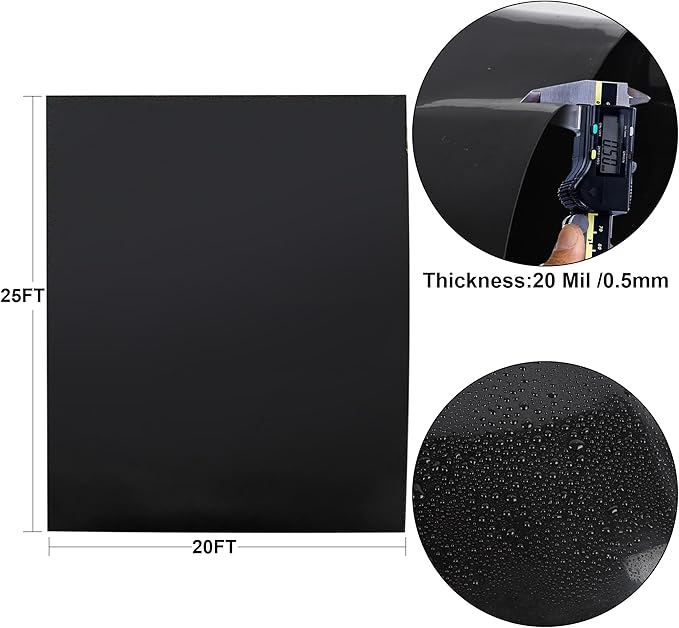 20 x 25 FT Pond Liner, 20 Mil Fish Pond HDPE Liner, Pond Liners for Outdoor Ponds, Koi Ponds, Garden Fountain, Waterfall