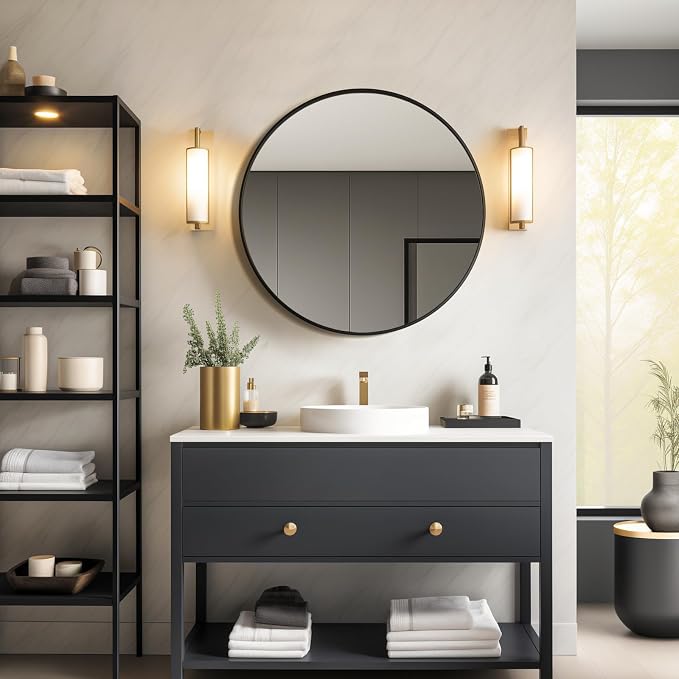 USHOWER Black Round Mirror for Over Sink 24-inch, Circle Bathroom Mirror - Image 5