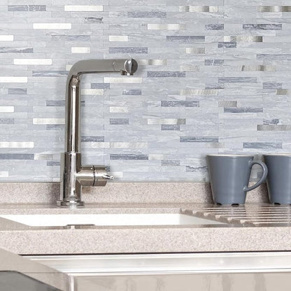AULIGET 20 Sheets Faux Stone Peel and Stick Backsplash, Light Grey Marble Look - Image 7