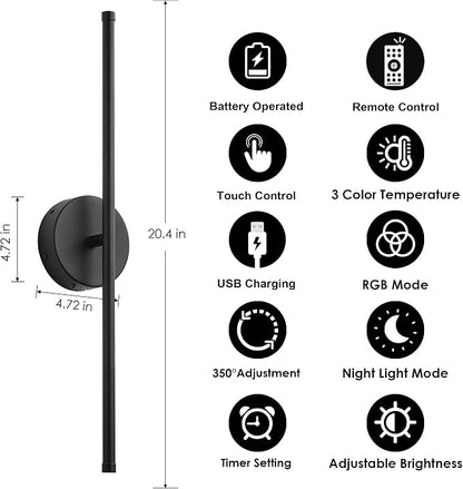 KARTOOSH Battery Operated Wall Sconces Set of Two, - Image 5