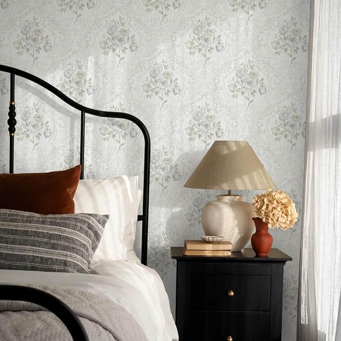 Ismoon Floral Peel and Stick Wallpaper Vintage White and Grey Contact Paper - Image 7