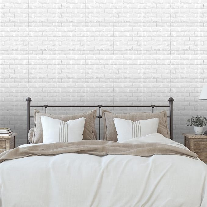30PCS 3D Wall Panels Peel and Stick Faux Brick Wallpaper White Self Adhesive - Image 4