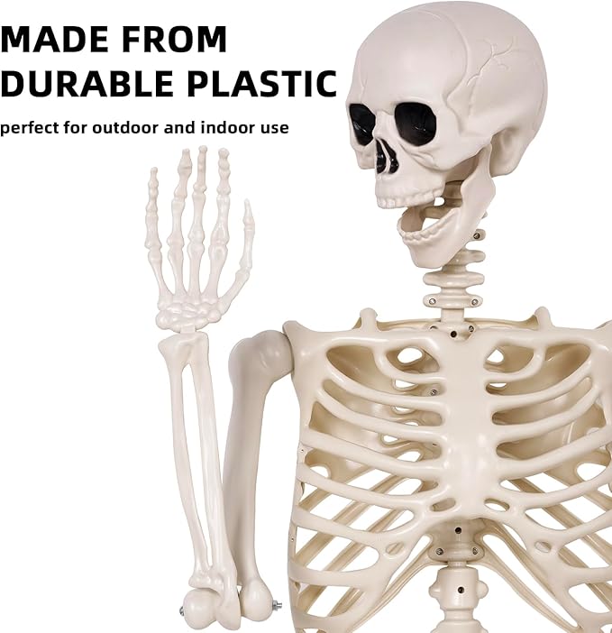 Halloween Skeletons Decorations - 5.4FT Life Size Posable Skeletons, Realistic Plastic Full Body Skeletons for Halloween Party Outdoor Haunted House Graveyard Decor