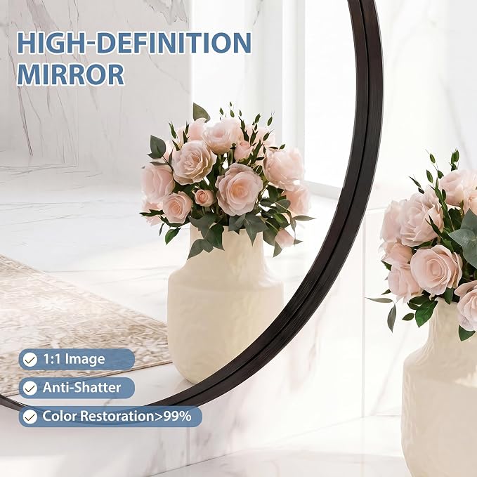 DUMOS 24-Inch Round Wall Mirror, Bathroom Wall Circle Mirror - Image 3