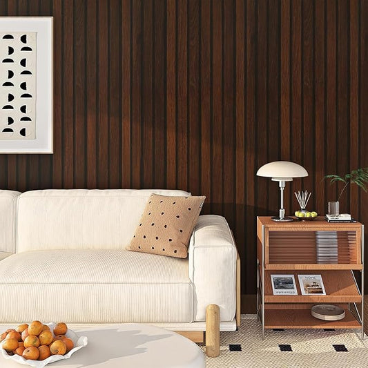 FunStick 36"x200" Dark Brown Slats Wood Peel and Stick Wallpaper Faux 3D Walnut - Image 2