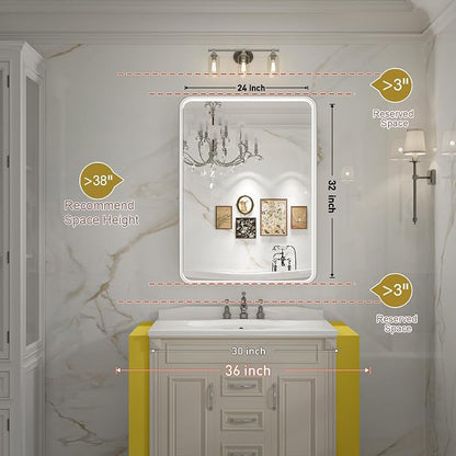 LED Bathroom Mirror with Lights, 24x32 Inch Brushed Silver Framed Lighted - Image 7