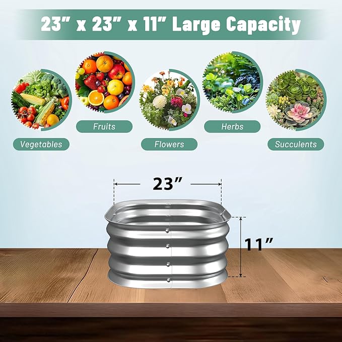 Raised Garden Bed, 2×2×1ft Galvanized Steel Planter Boxes, Heavy Duty Outdoor Raised Garden Bed Planter Kit for Gardening, Rustproof Garden Beds for Vegetables, Fruits, Flower Grow