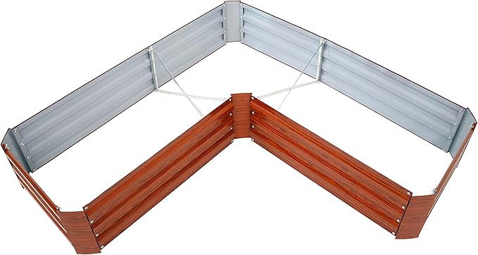 Sunnydaze 11.75" H Raised Metal Garden Bed - Galvanized Raised Garden Bed Outdoor for Vegetables and Flowers - Woodgrain - L-Shaped