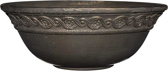 Classic Home and Garden Indoor/Outdoor Round Corinthian Resin Flower Pot Planter Bowl, Bronze, 12"