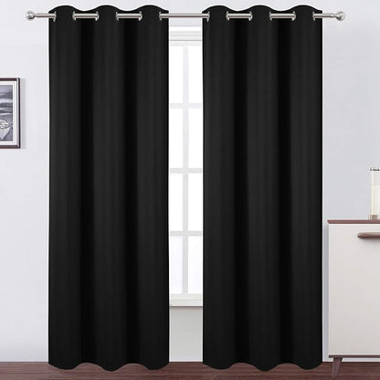 LEMOMO Black Blackout Curtains 34 x 84 Inch Length/Set of 2 Curtain by Lemomo