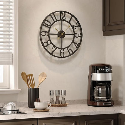 Cuspin 16 Inch Large Wall Clock, Modern Black Metal Clock - Image 2