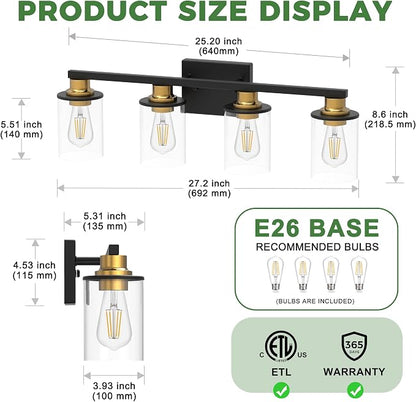 DORESshop Bathroom Light Fixtures, 4-Light Black and Gold Bathroom Lighting - Image 4